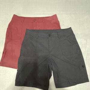 2 Eddie Bauer Travex Horizon Shorts Womens 14 Gray Red Hiking Travel Stretch